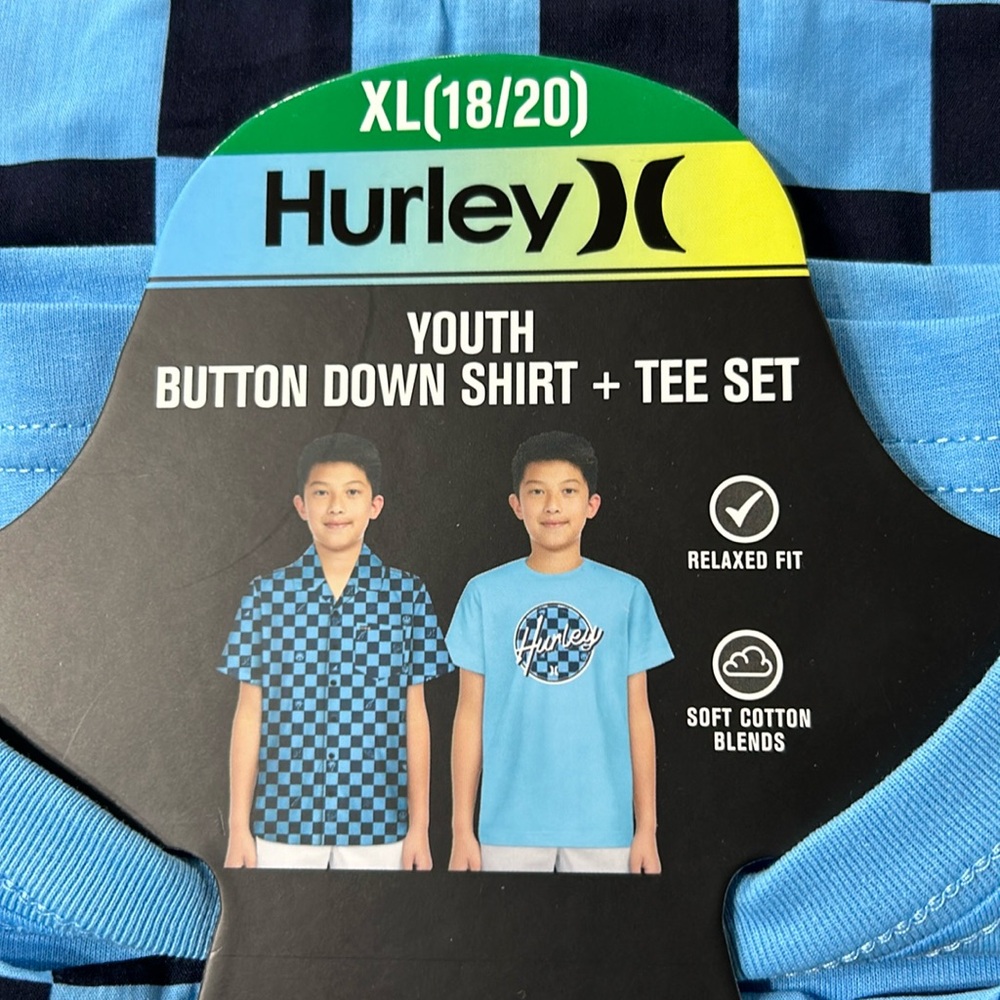 Hurley Youth Button Down Shirt & Tee Set Size XL NWT